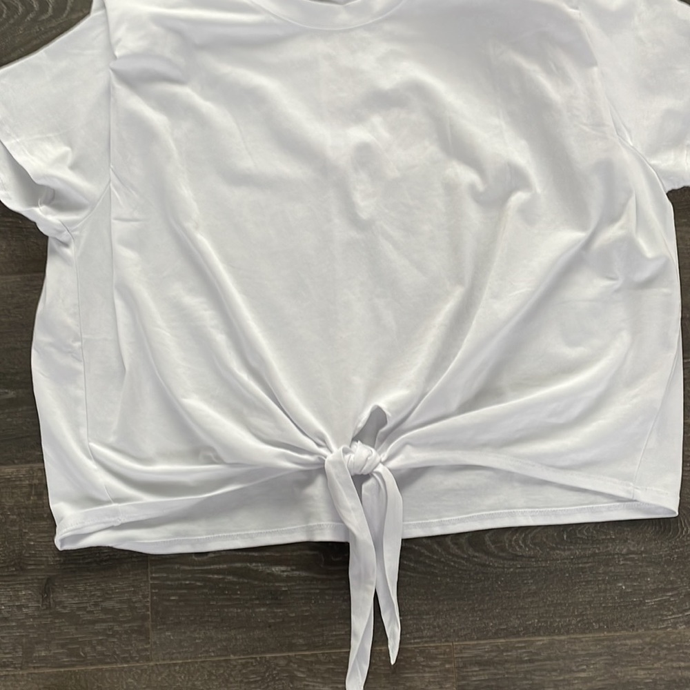 Eloquii White Strong Shoulder Short Sleeve Cotton Front Tie Top Size 18/20 View 3